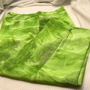 Shanna Lime Green Paisley Poly Capris Silk Look Size XL